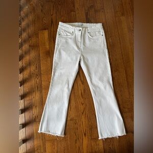 Zara white denim jeans crop flare frayed hem